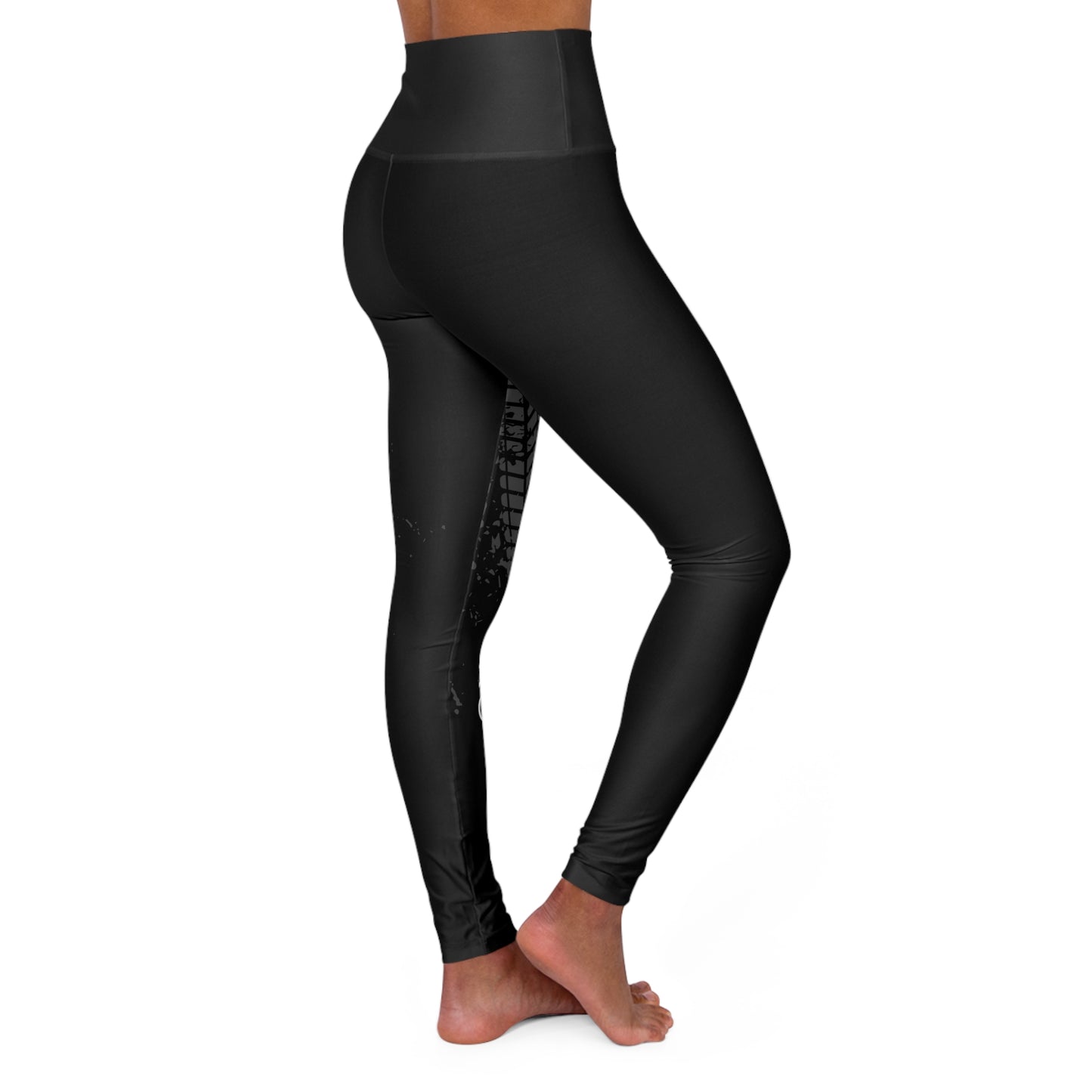 High-Waisted Yoga Leggings — Black Tactical Logo AOP (Comfort Stretch)