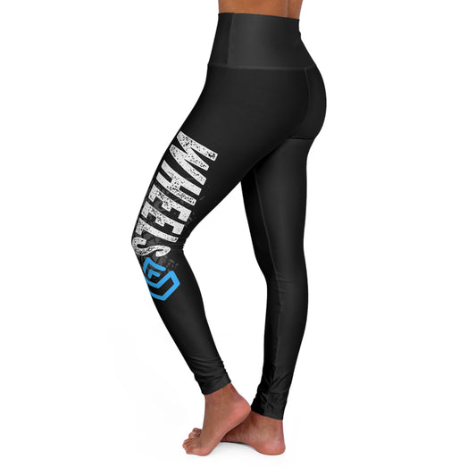 High-Waisted Yoga Leggings — Black Tactical Logo AOP (Comfort Stretch)